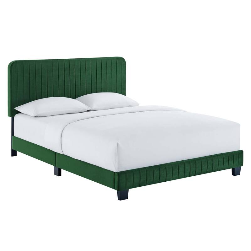 Celine Channel Tufted Performance Velvet King Platform Bed - Emerald
