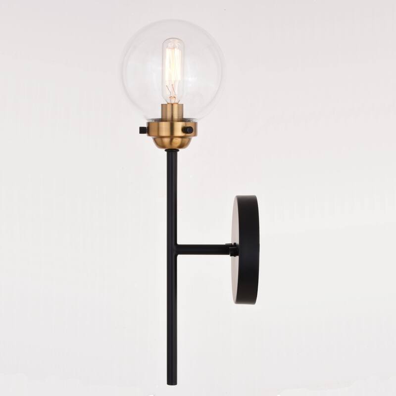 1 Light Industrial Mid Century Modern Wall Sconce in Brass and Oil Rubbed Bronze with Clear Glass Globe - 16