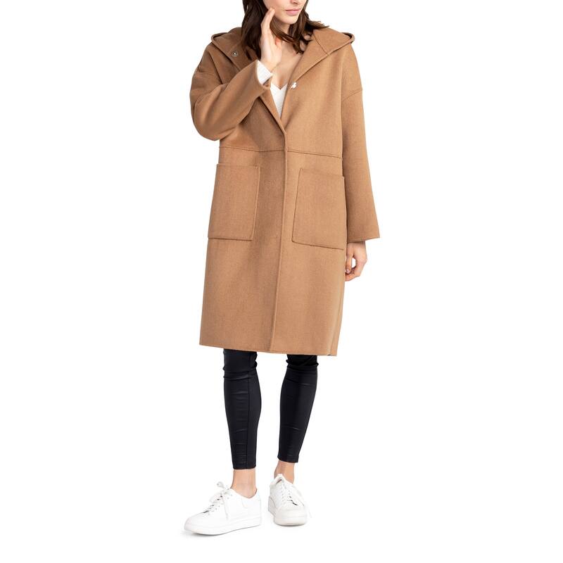 Sunday Morning Wool Blend Hooded Coat - L - Brown