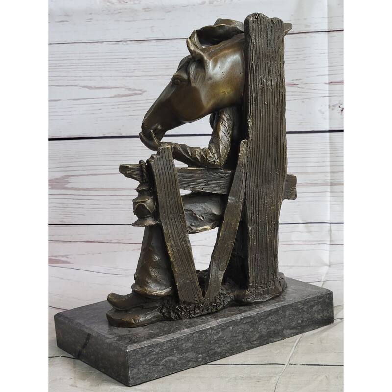 Cowboy Horse Sitting Having A Drink Bronze Statue Sculpture Country Western
