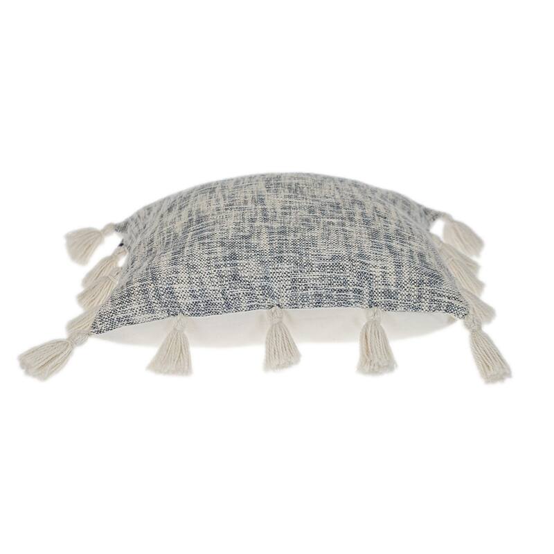 Striped Square Throw Pillow with Tassels - 18" - Cream and Blue