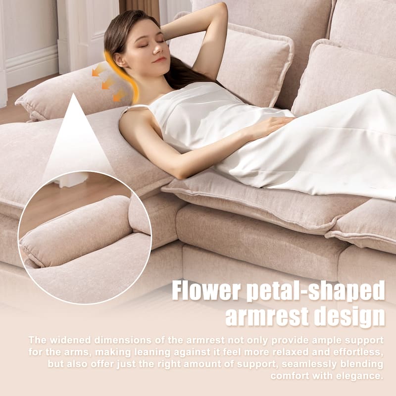 HOMEFUN Chenille Upholstered U-Shaped Modular Wood Frame Sleeper Sectional Sofa with Double Chaise