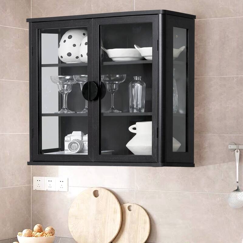 Modern Wall-Mounted Storage Cabinet with Tempered Glass Doors