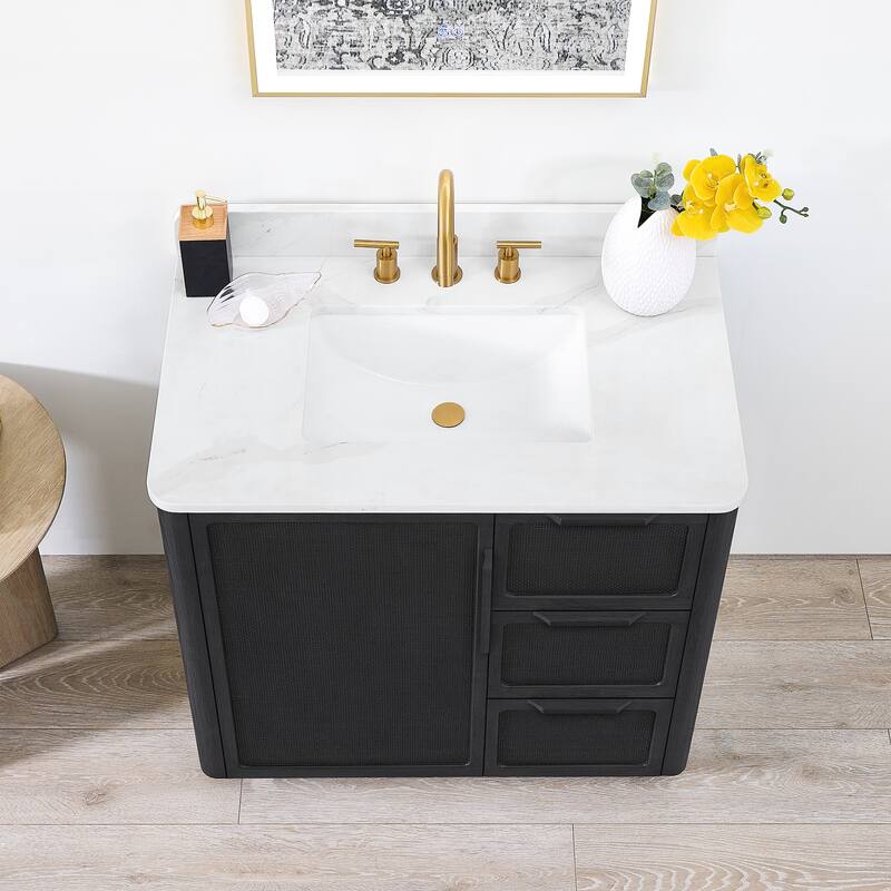 Busan Bath Vanity with White Quartz Stone Top without Mirror