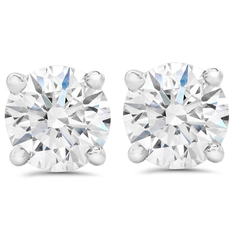1 1/2 ct Round Round Diamond Studs with Screw Backs White Gold Enhanced