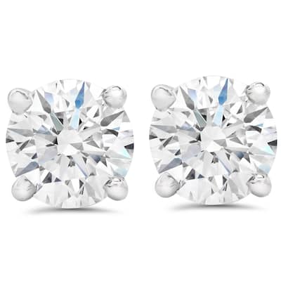 1 1/2 ct Round Round Diamond Studs with Screw Backs White Gold Enhanced
