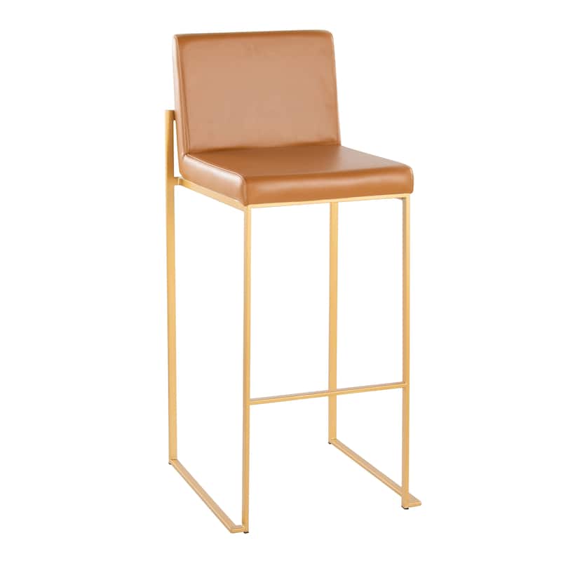 Silver Orchid Forrest High Back Bar Stool - Set of 2 - Camel Faux Leather & Gold
