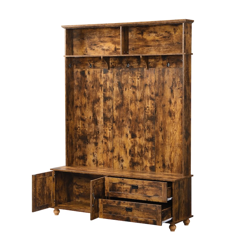 Hall Tree with Storage Cabinet and 2 Large Drawers - N/A
