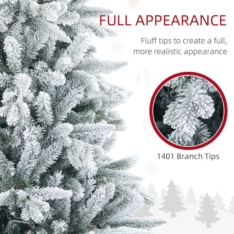 HOMCOM Flocked Artificial Christmas Tree - Foldable Metal Stand, Easy Assembly, Green