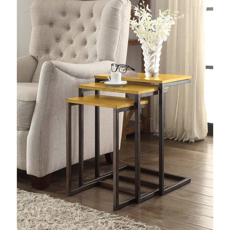 Carolina Living Addison Nesting Table Set - Harvest Oak, Aged Iron