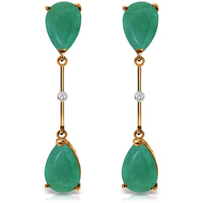 14K Solid Gold Diamonds & Emeralds Dangling Gemstone Earrings