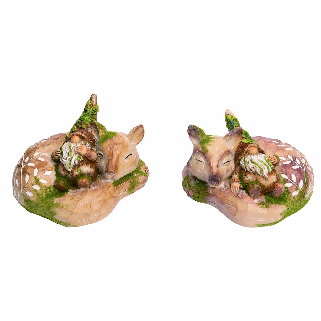 Transpac Resin Sleepy Woodland Critter Decor Set of 2 Spring Home Decorations