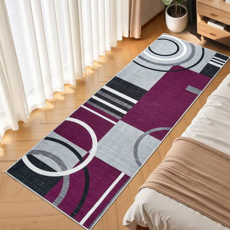 Washable Rugs for Living Room Bedroom Circles Pattern Rug Modern Geometric Area Rug
