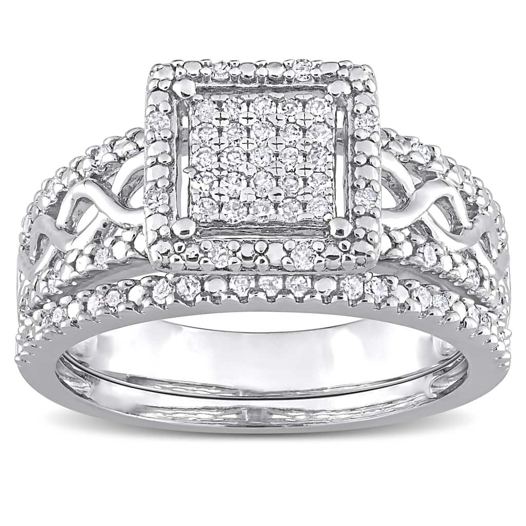 Miadora 1/3ct TDW Diamond Clustered Square Halo Infinity Bridal Ring Set in Sterling Silver