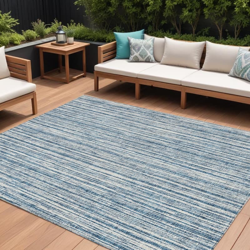 HomeRoots Striped Transitional Rectangle Outdoor Rug - 10' X 14'