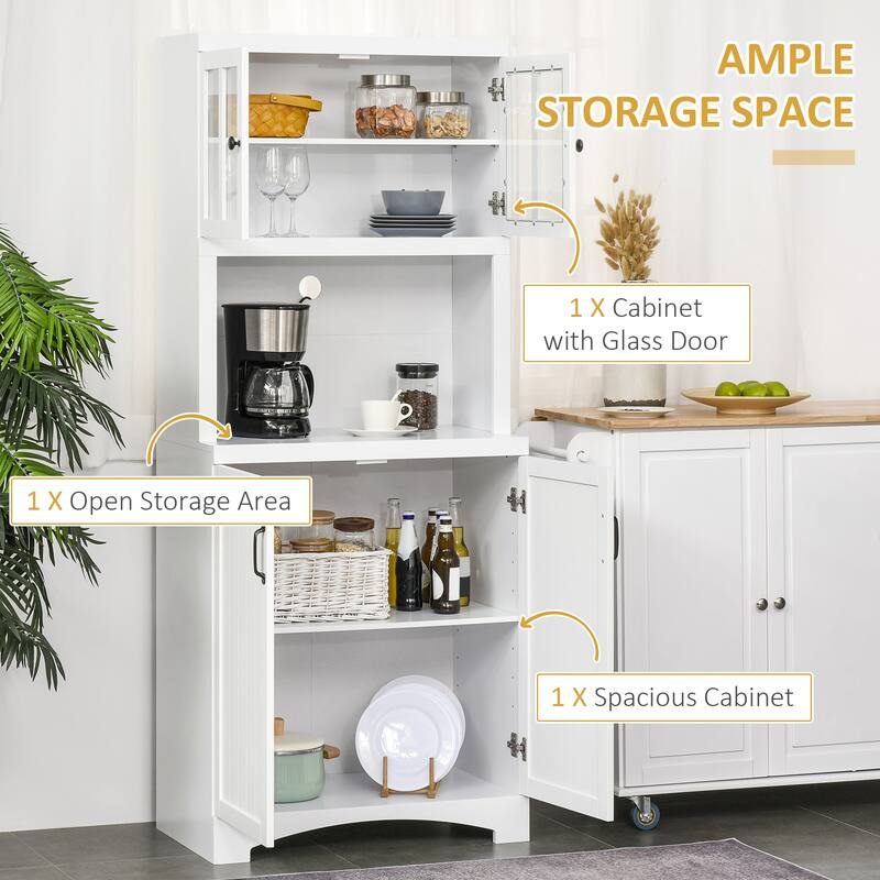 Modern Kitchen Buffet with Bead Board Doors and Adjustable Shelves Open Counter Storage - 28.75" W x 16.25" D x 70" H