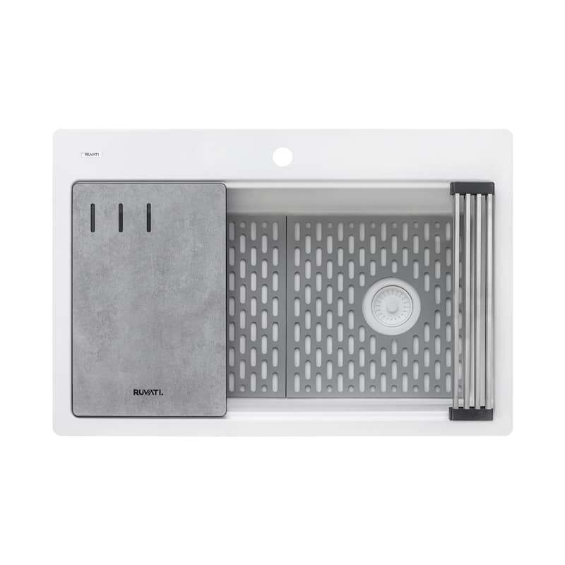 Ruvati 33-inch Granite Composite Workstation Drop-in Topmount Kitchen Sink Matte White - RVG1302WH - 33" X 22"