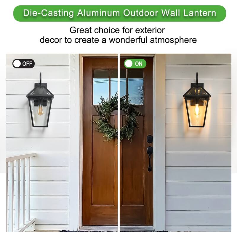 21" 2-Pack Outdoor Wall Lantern Light - Modern Metal & Clear Glass Sconce for Porch, Patio, and Garden Lighting
