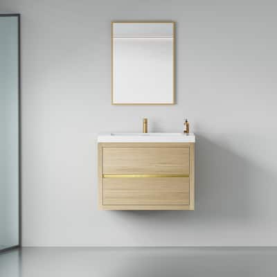 36" Floating Bathroom Vanity with Stone Resin Countertop, Soft Close Drawers, and U-Shaped Drain Design