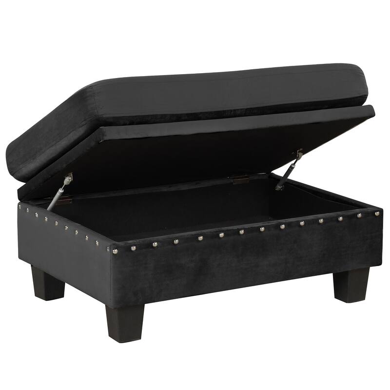 105.1" Velvet L-Shaped Sectional Sofa with Reversible Chaise, Storage Ottoman and Cup Holders