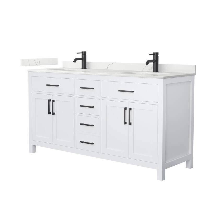 Wyndham Collection WCG2424-66D-QTZ-UNSMXX Beckett 66" Free Standing - White / Giotto Quartz Top / Matte Black Hardware