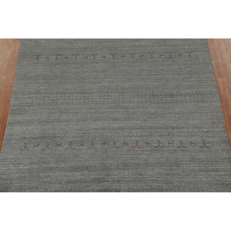 Grey Gabbeh Oriental Area Rug Handmade Wool Carpet - 7'11"x 9'10"