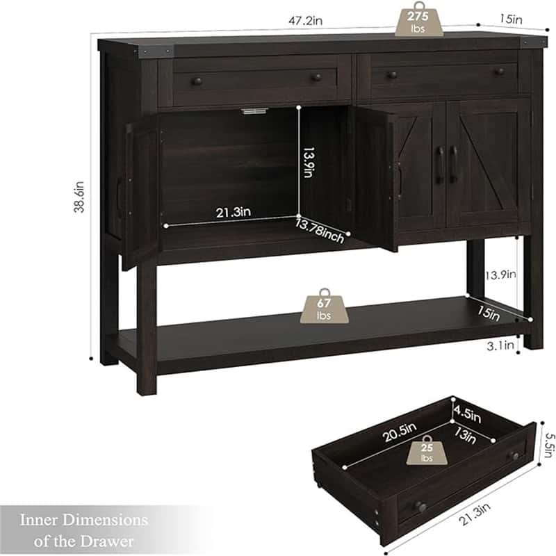 Buffet Cabinet - 14.96"D x 47.24"W x 38.58"H