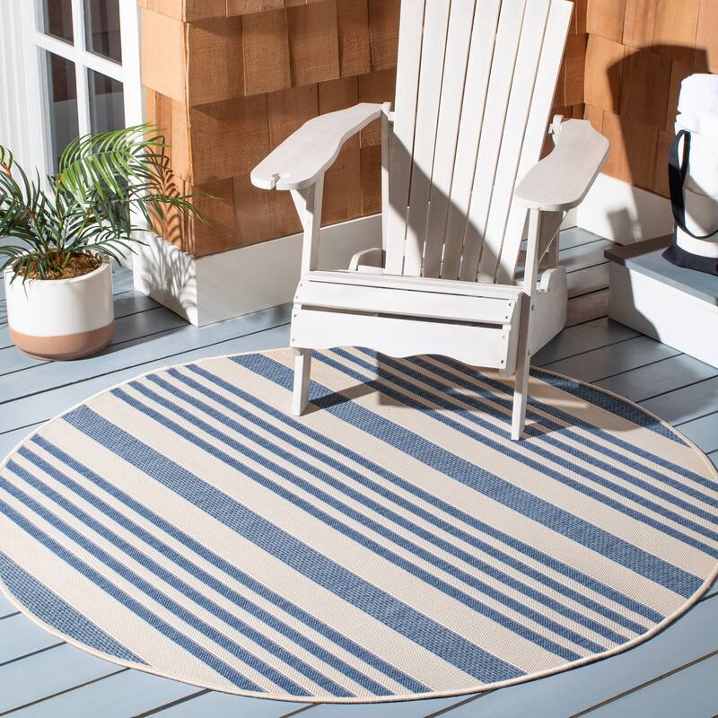 SAFAVIEH Courtyard Orsi Indoor/ Outdoor Waterproof Area Rug - 5'3" Round - Beige/Blue