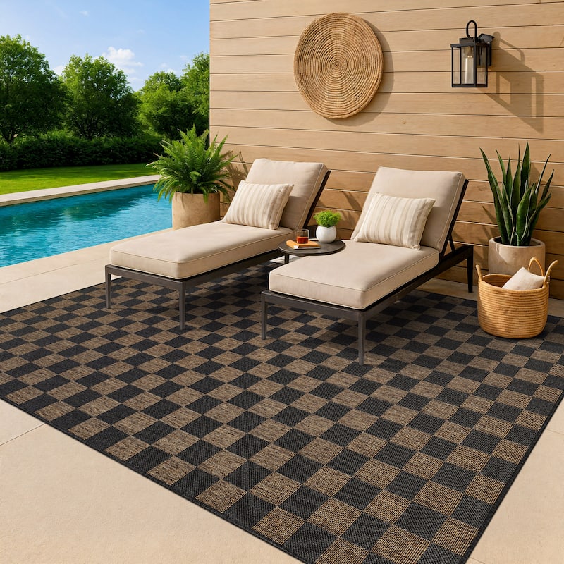 World Rug Gallery Checkered Indoor/Outdoor Flat Woven Area Rug