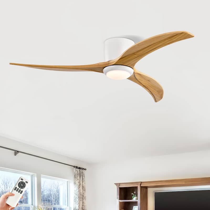 52" Flush Mount Ceiling Fan Solid Wood Blades Ceiling Fan With Light With Remote Control,Noiseless Reversible Motor,6 Speed