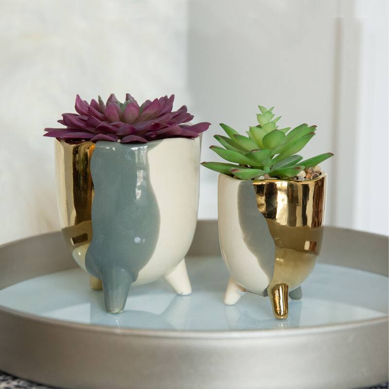 Succulent in 5" 3-TONE FOOTED CERAMIC,GREY - ONE-SIZE