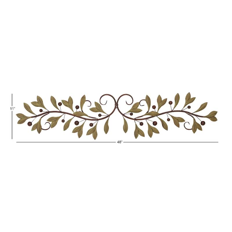Metal Leaf Long Horizontal Vine Home Wall Decor - Red or Green - Roche River Decor
