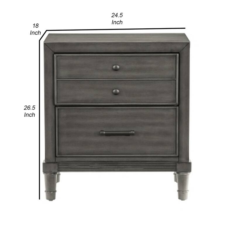 Gray 2 Drawer 25 in. W Nightstand with Tapered Legs