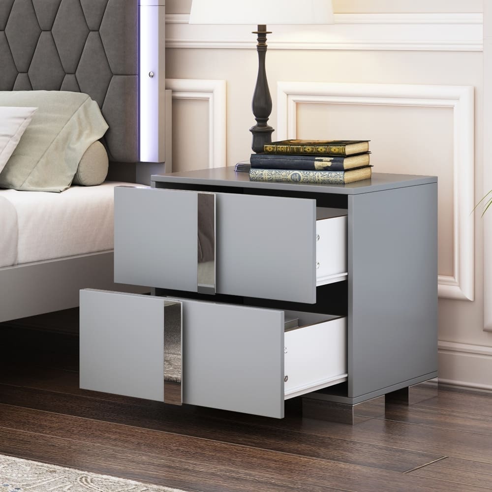 23.3" Elegant Nightstand Classic Bedside Storage with Metal Foot and 2 Drawers