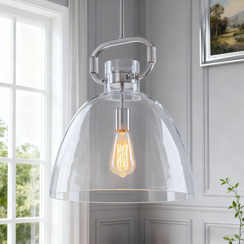 Starskys 1-Light Industrial Pendant Light with Bowl-Shaped Clear Glass Shade