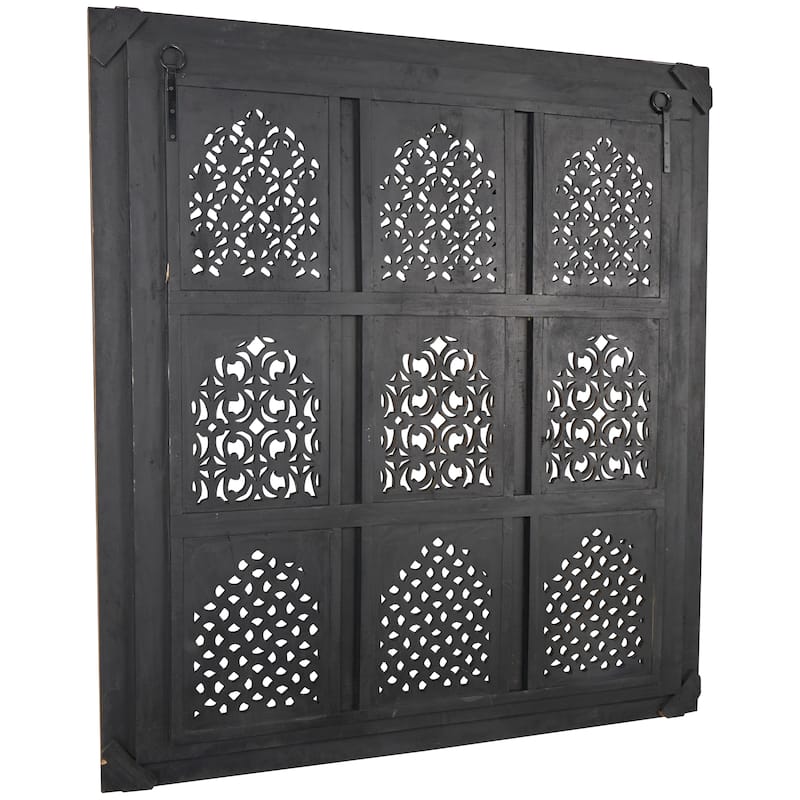 Mango Wood Scroll Handmade Intricately Carved 9 Panel Wall Decor with Engraved Details - Gold - Roche River Decor