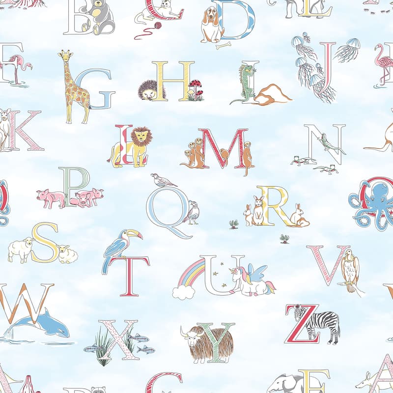 Galerie Wallcoverings Just 4 Kids 2 Letter Animals Non-woven Matte Wallpaper Roll - 33 feet x 21 inches - Blue