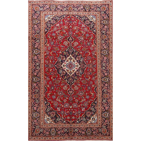 Vintage Traditional Kashan Persian Area Rug Wool Handmade Carpet - 6'5