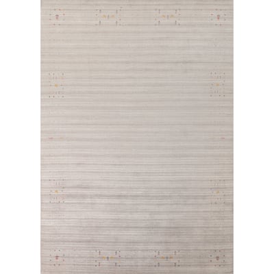 Striped Gabbeh Indian Area Rug Handmade Silk Carpet - 9'0" x 11'7"