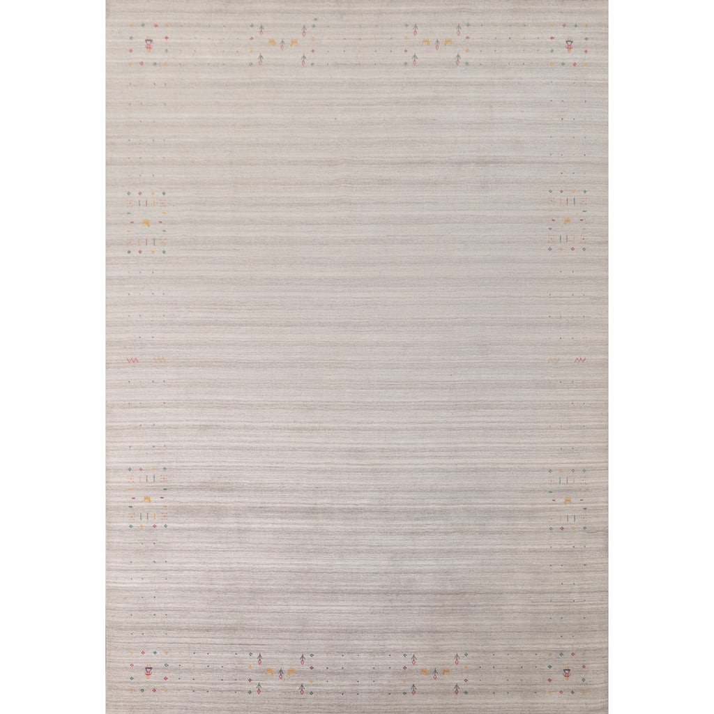 Striped Gabbeh Indian Area Rug Handmade Silk Carpet - 9'0" x 11'7"