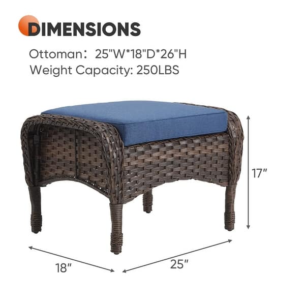 dimension image slide 1 of 7, Outdoor Patio Ottoman with Seat Cushion