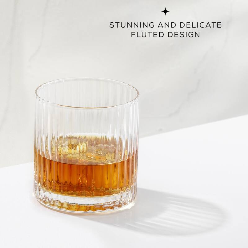 JoyJolt Elle Fluted Double Old Fashion Whiskey Glass - 10 oz - Set of 2 - 10 oz