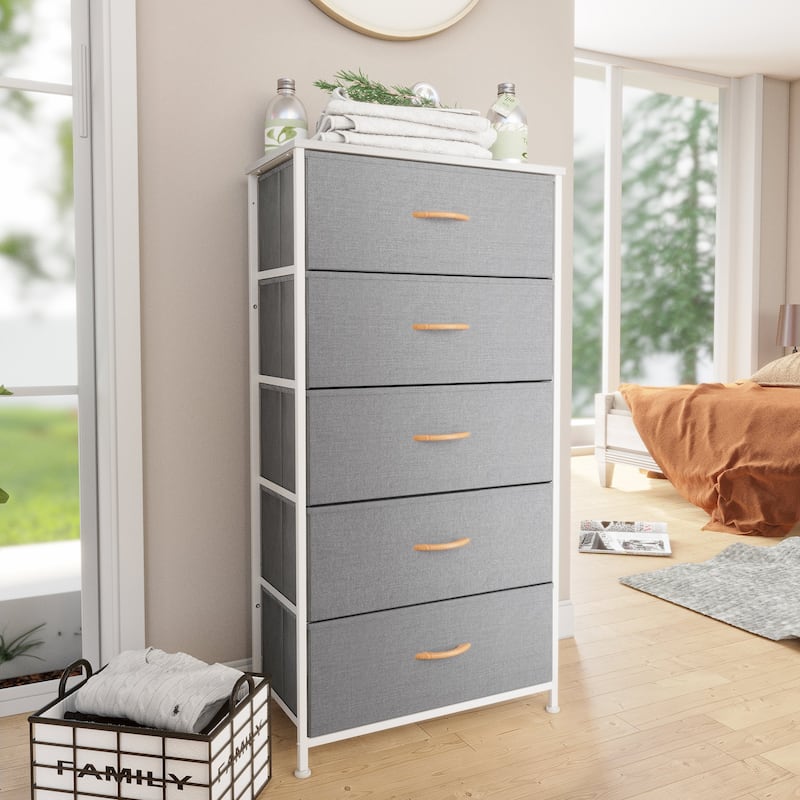 Pellebant Fabric Vertical Dresser Storage Chest Tower with 5 Drawers - Light Grey - 5-drawer
