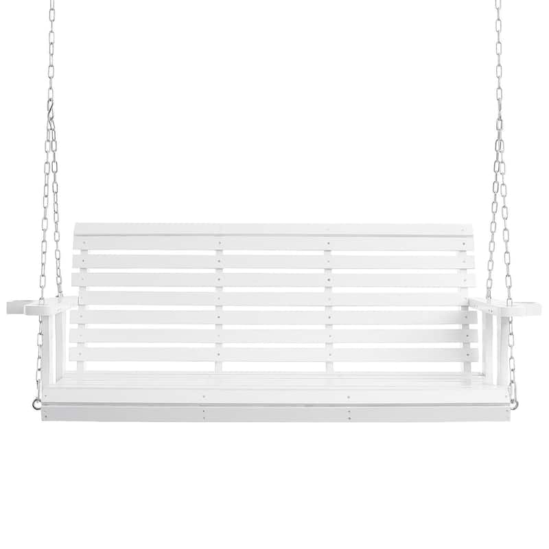 White Cedar Wood Porch Swing with Steel Chains and Cup Holders - 67” L x 28” W x 23.6” H
