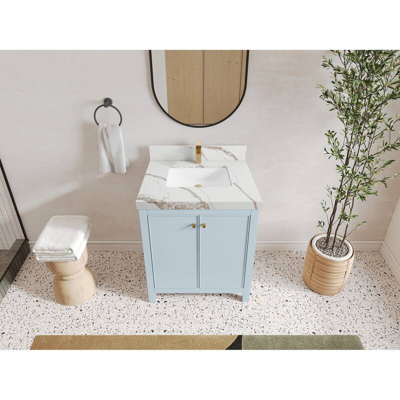 Willow Collections 30 in. W x 22 in. D Chicago Single Sink Bathroom Vanity with Countertop - 2”Calacatta Gold - Blue Heather
