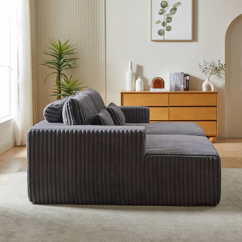 87'' Lounge Chaise Sleeper Sofa - Soft Corduroy Couch with Ottoman Bench and Pillow Support