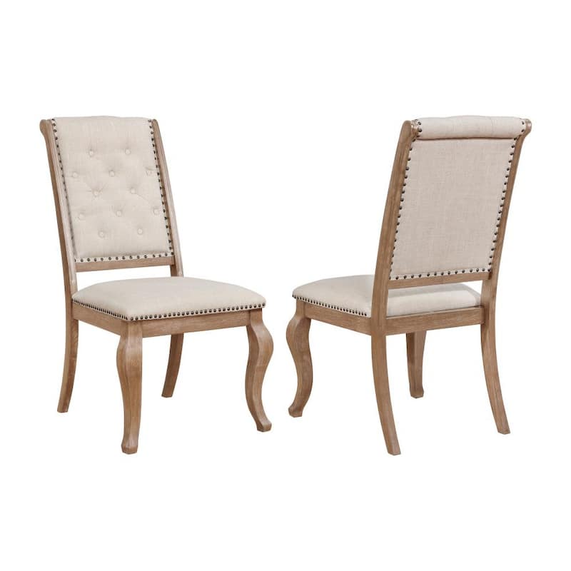 Set of 2 Cream Fabric Upholstered Dining Chairs