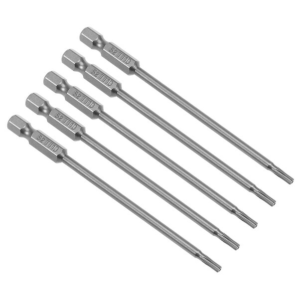 5Pcs 1/4" Hex Shank 100mm Length Magnetic Torx Security T10 Screwdriver Bits S2 - H1/4*100L*TT10 5pcs