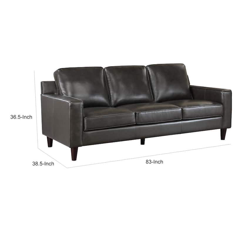 Richie 83 Inch Sofa, Gray Top Grain and Faux Leather, Brown Solid Wood