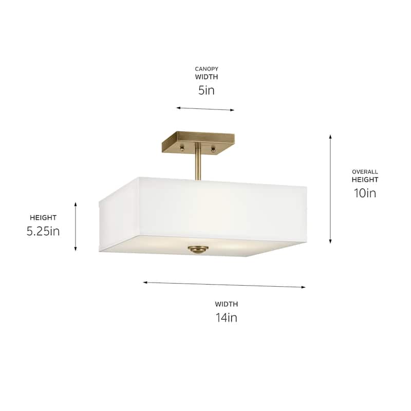 Kichler Lighting Shailene 14 in. 3-Light Natural Brass Square Semi-Flush Mount Light - 14 in